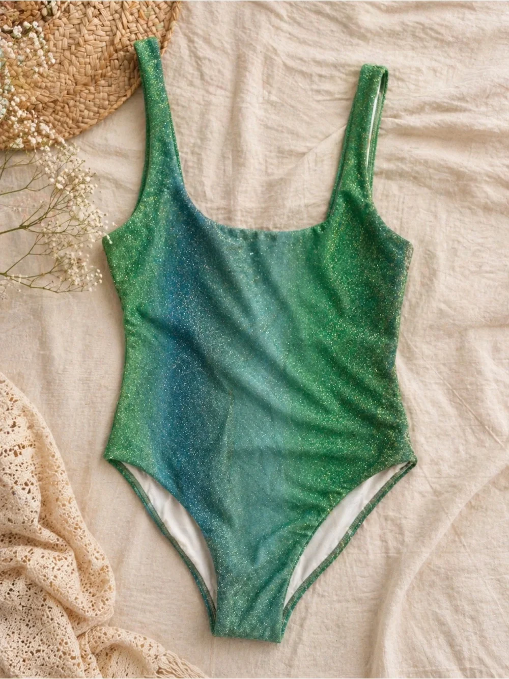 Aerie Green Sparkly One Piece Swimsuit ✨ NWT - Picture 1 of 6
